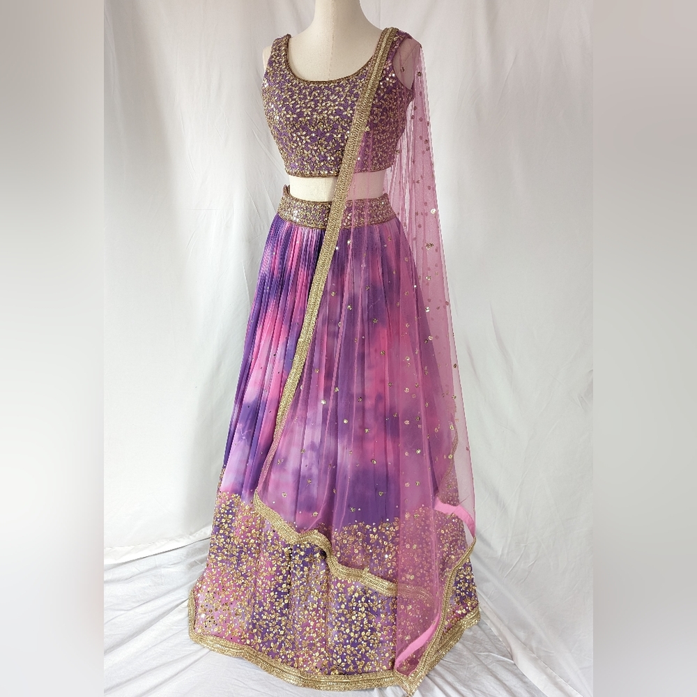 Beautiful pink and purple tie dye ready to wear Indian wedding Lehenga Choli
